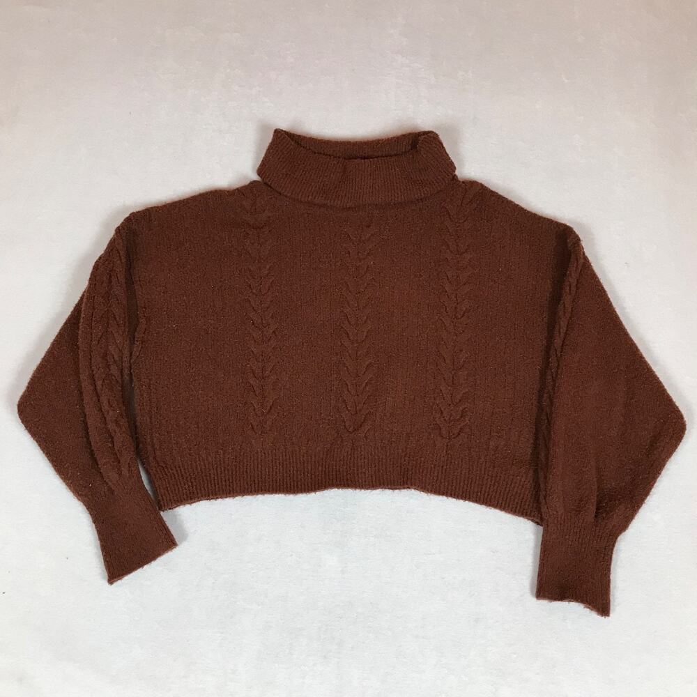 Wild Fable Cropped Soft Cozy Cable Knit Brown Turtleneck Sweater XL